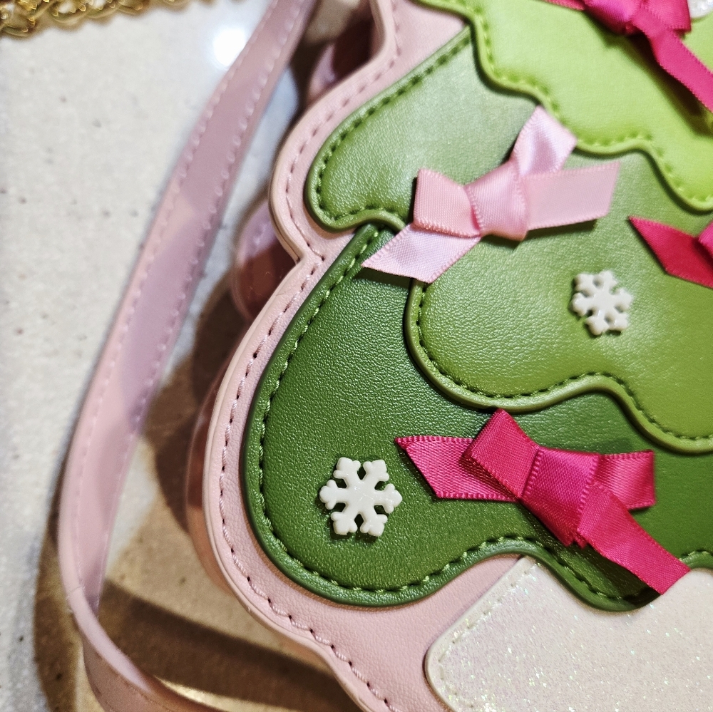 Womens Betsey Johnson Kitsch Christmas Tree Crossbody Pink Green Cute Trending - Picture 2 of 10